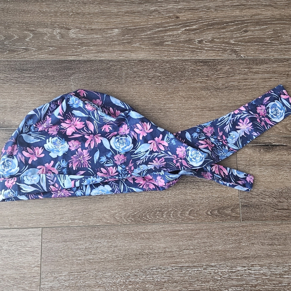 Women's Blue Floral Euro Scrub Cap